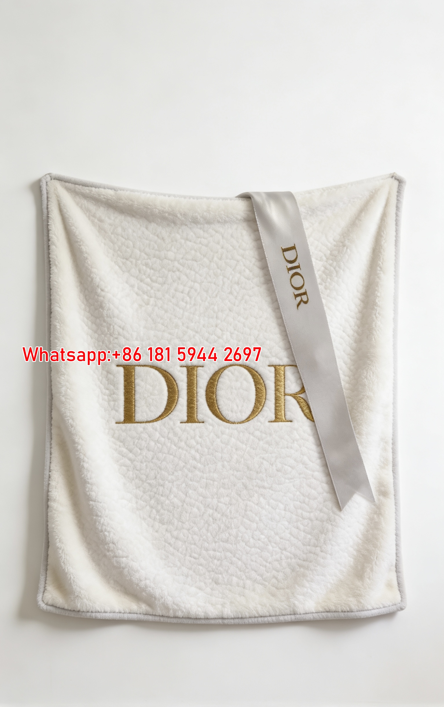 Dior White Leather Texture Flannel Sofa Throw Blanket D062